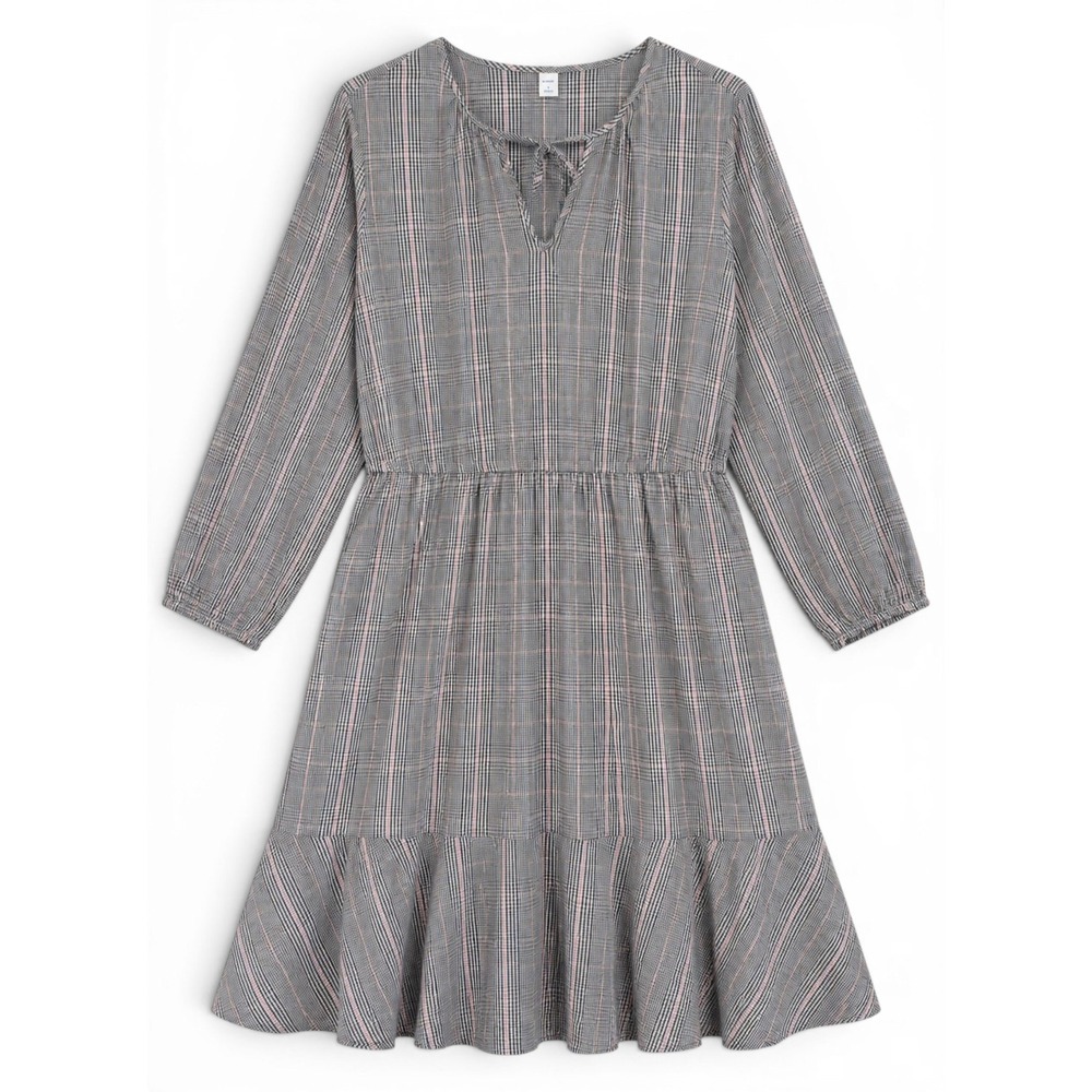 Old Navy Plaid Long Sleeve Tiered Dress Women L‎ Modest Academia Preppy Office